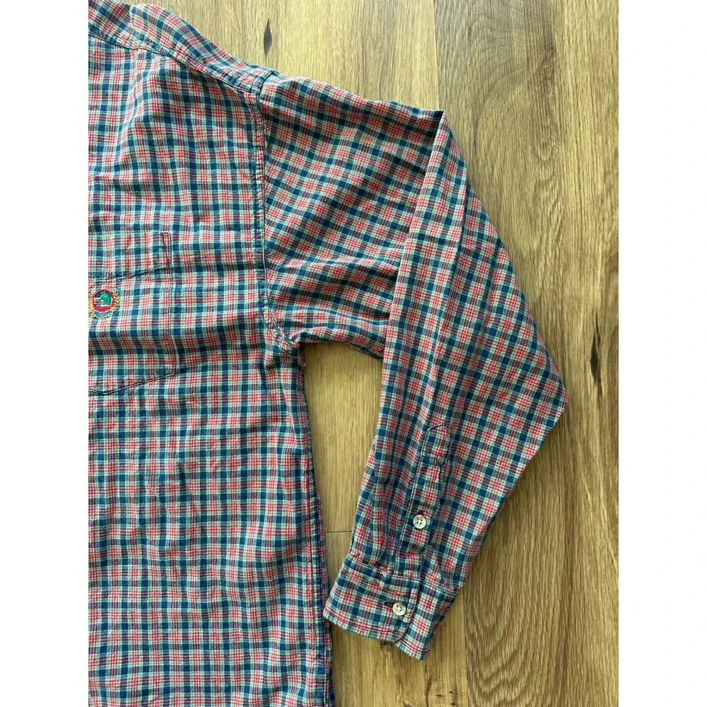 Y2K 90's Vintage Duck Head Denim Collar Madras Plaid Button Up Shirt Men's Large